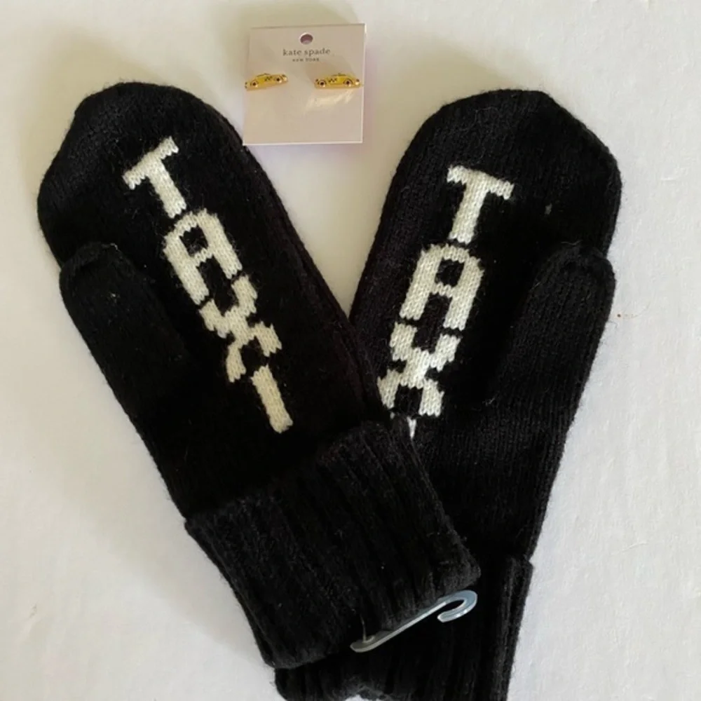 kate spade TAXI mittens and earrings gift set